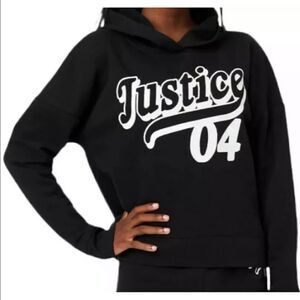 Justice Girls Black Hoodie Sweatshirt Soft Pullover Glitter Logo Size S 7/8) New
